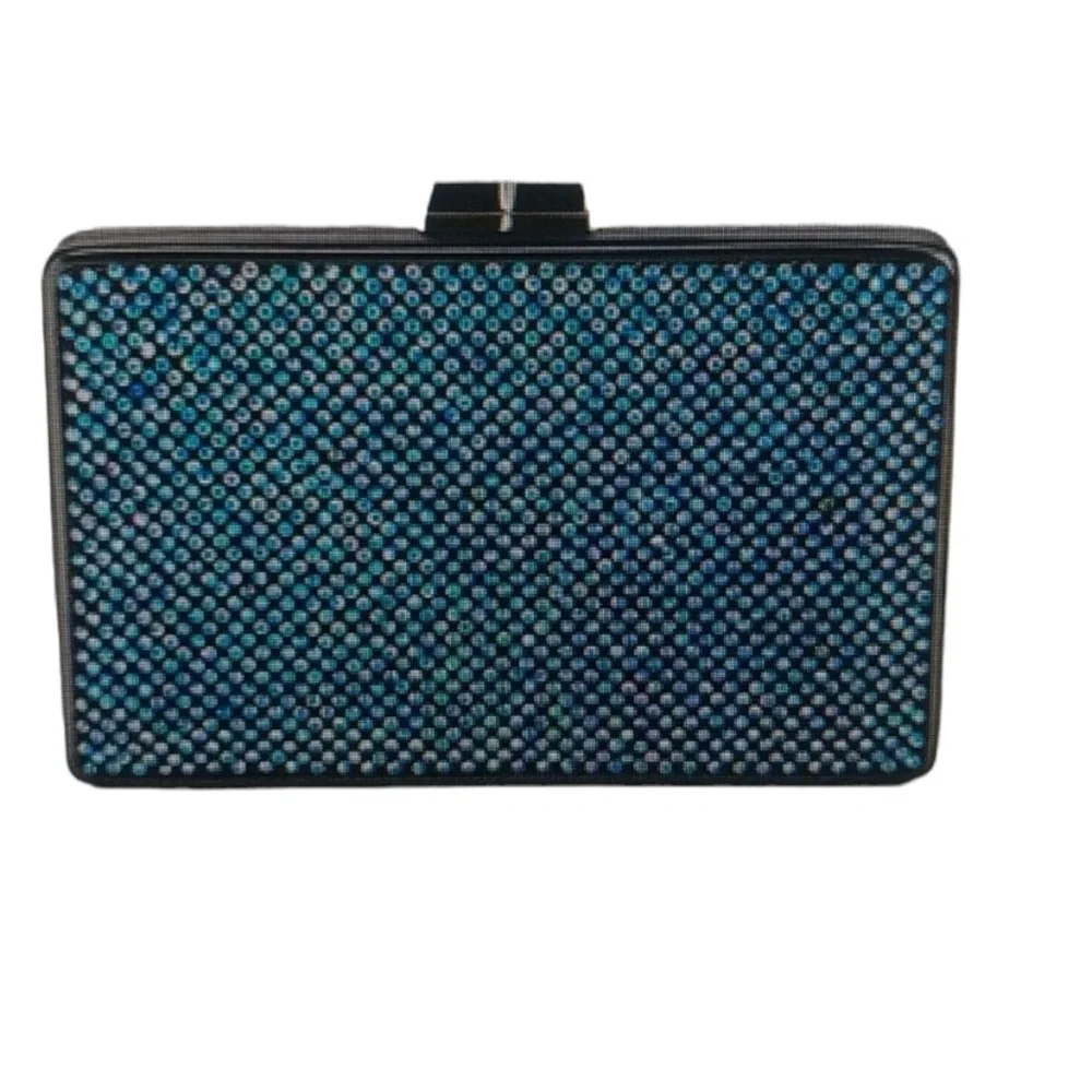 BCBGMaxazria Sonia Crystal Mesh Satin Box Clutch Discontinued